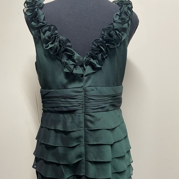 NWT SL Fashions Chiffon Shutter Dress w. Ruffle - GORGEOUS Hunter Green - Picture 7 of 10